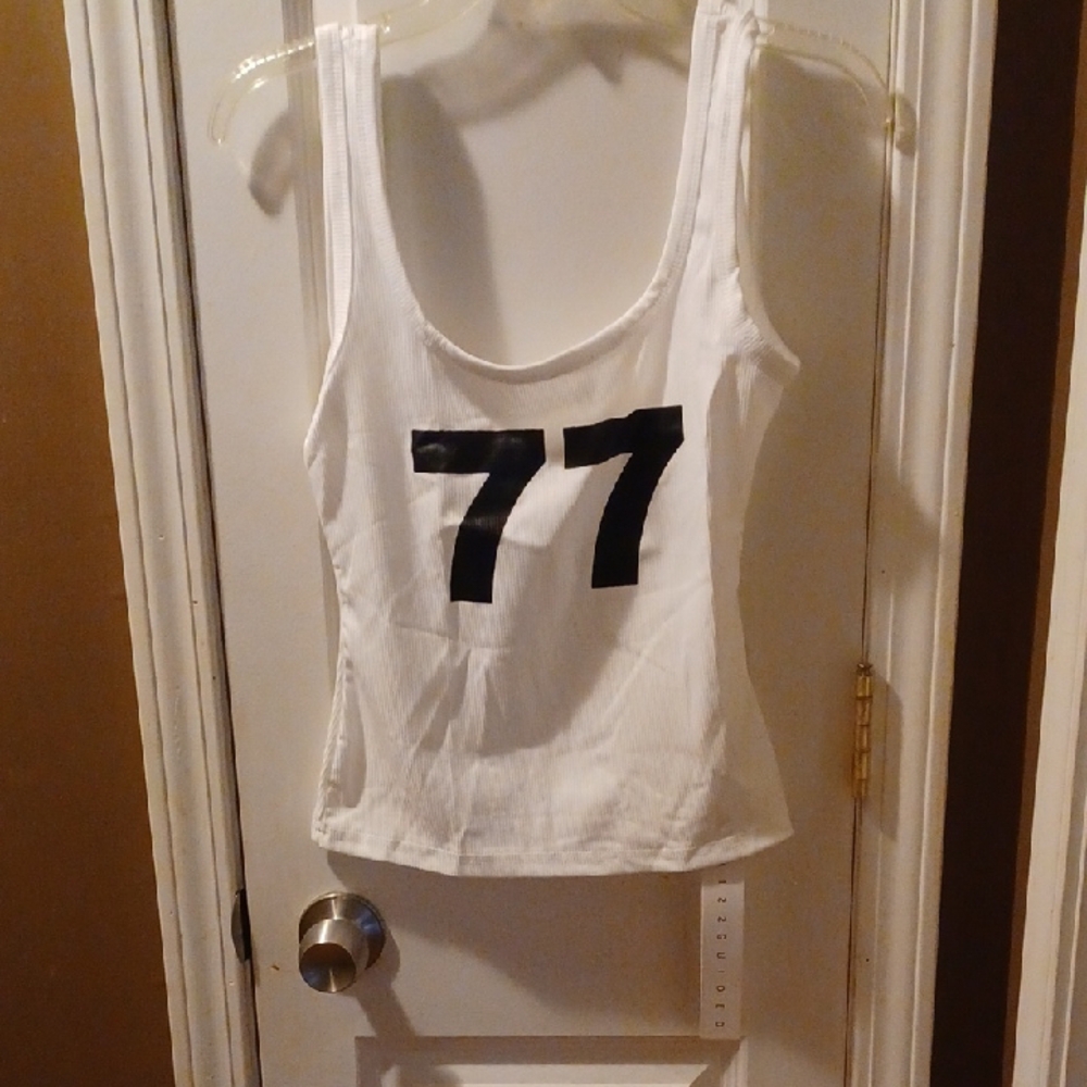 White Tank Top with Black Number 77